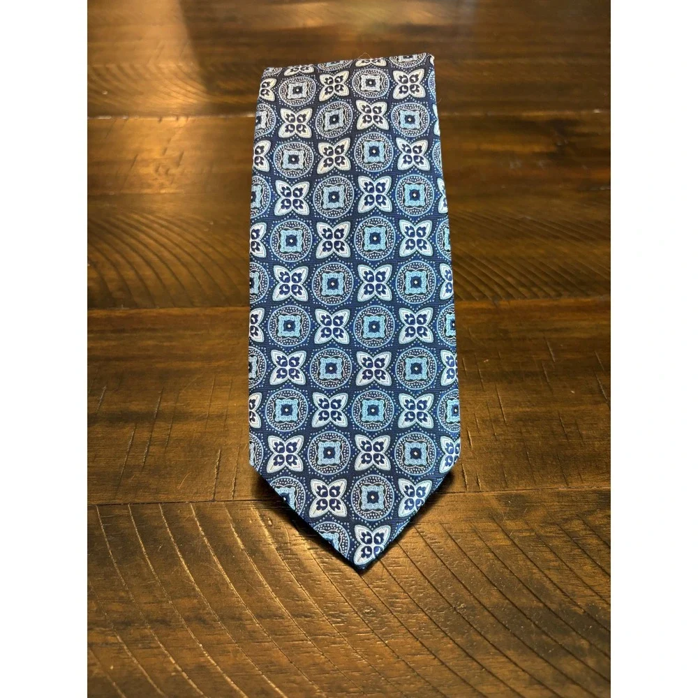 NWT‎ Savile Row Company Necktie Blue Geometric Medallion Pattern